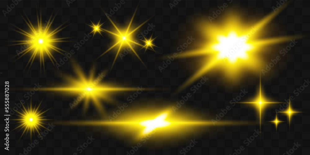 Star shiny light effect vector illustration on transparent background set Star shiny light effect vector illustration on transparent background set