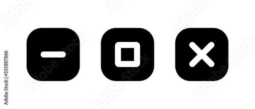 Minimize, maximize, and close icon vectors. App window button