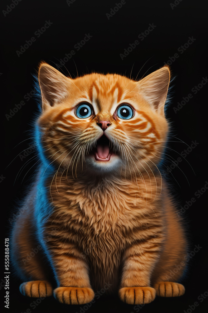 Scared orange cat, Generative AI illustration