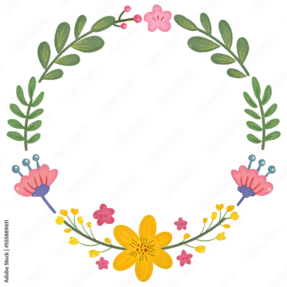 Hand drawn watercolor gentle floral wreath, Cute hand drawn floral wreath watercolor clipart transparent png