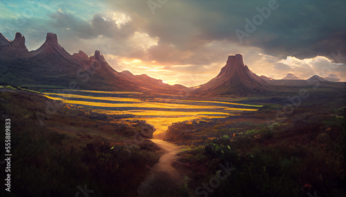 Mountains in Sunset created with Generative AI technology