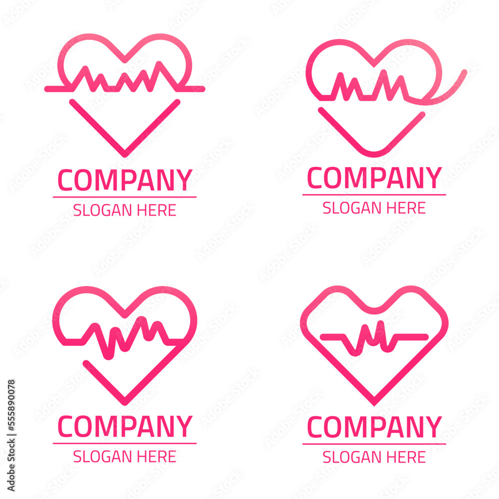 Heartbeat Logo Design Set Vector, Suitable For Web, Business And So On