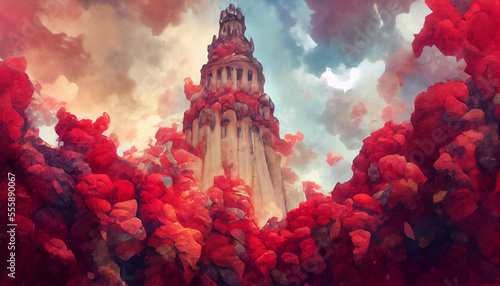 church in special architecture in Temple Style in the Sky created with Generative AI technology
