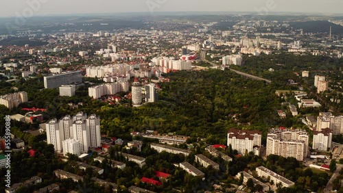 Establishing, Cinematic High angle shot of Chisinau, Moldova. photo