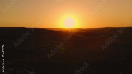 Wallpaper Mural Landscape aerial drone shot of an amazing yellow sunrise above morning fog and clouds, over a village in Moldova Torontodigital.ca