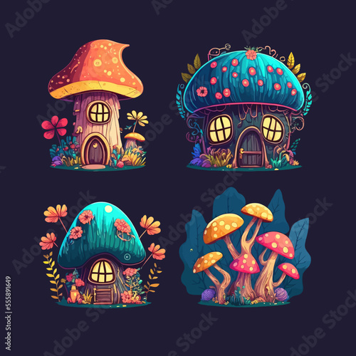 Fairy mushroom house, cartoon fairytale tiny forest house. Isolated on background. Cartoon flat vector illustration