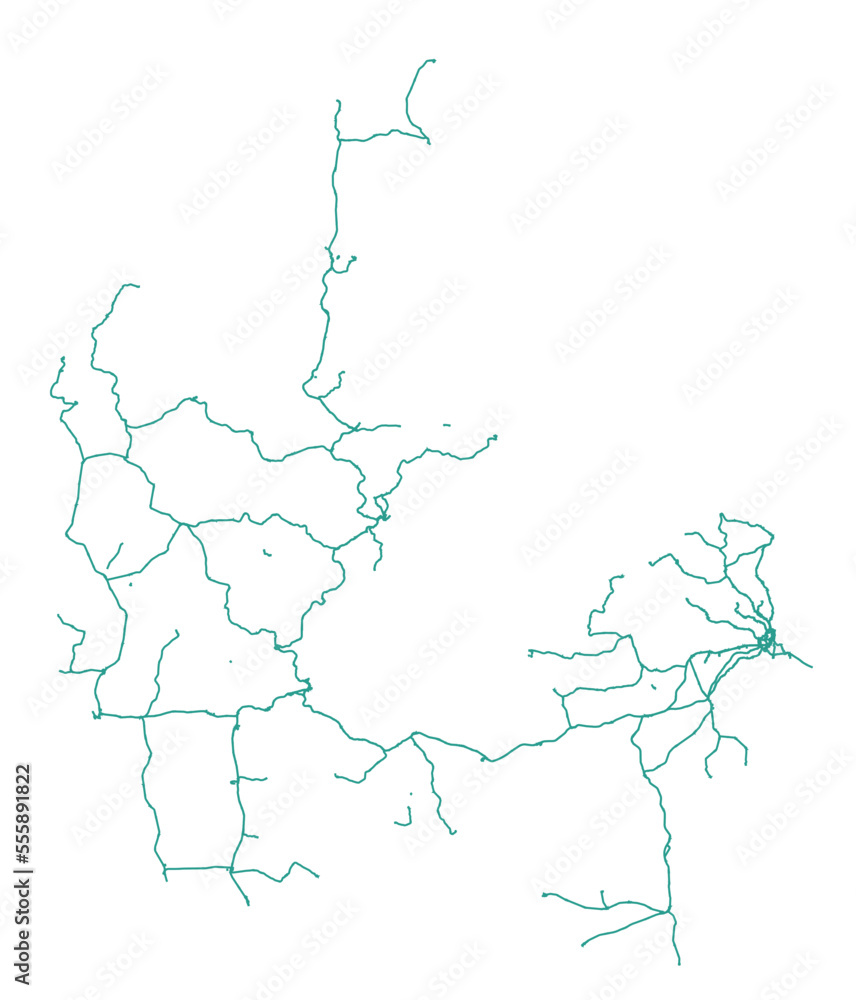 Vector illustration of railway lines in Denmark