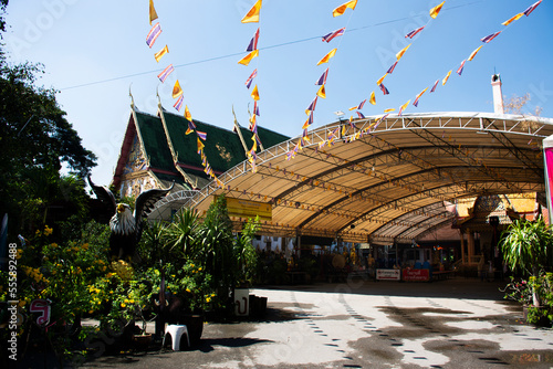 Ancient old building church or antique ruin ubosot for thai people visit respect or praying blessing mystical holy at Wat Sawang Arom or Khae Thaw temple on November 4, 2022 in Nakhon Pathom, Thailand photo