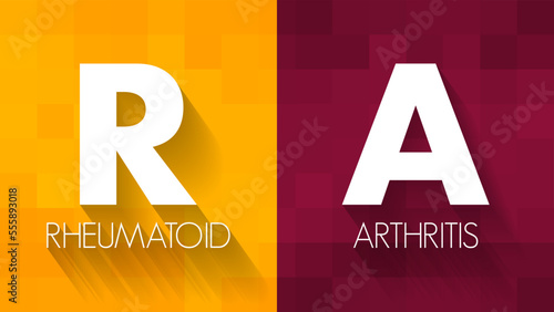 RA Rheumatoid Arthritis - long-term condition that causes pain, swelling and stiffness in the joints, acronym text concept background