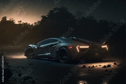 AI generated, Rear-side view of car at night , 3d rendering