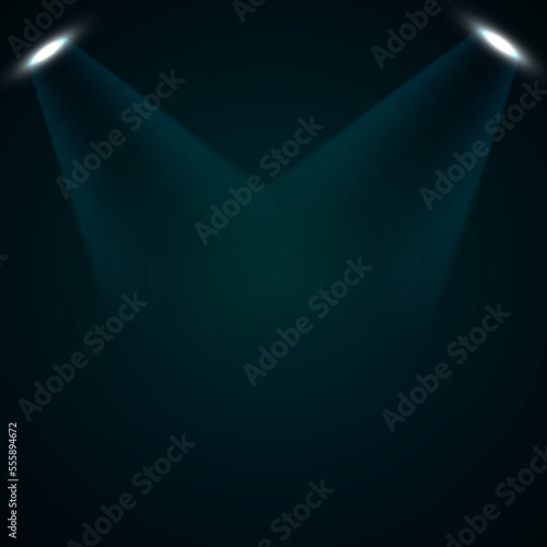 Light sources, concert lighting, stage spotlights. Projector beam, illuminated spotlights for web design and projector studio lamps concert club stage lighting beam.