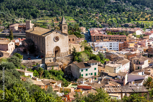 Andratx, town in Mallorca, Majorca, Balearic Islands, Spain, Europe, with view to parish church Santa Maria d'Andratx photo