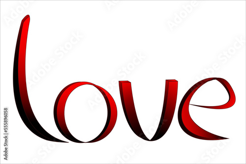 3D word Love with red and black gradient on white background. For use on t shirts, banners, flyers and wedding cards. 3D vector 