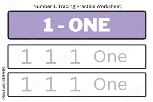 Numbers 1. Tracing Worksheet for kids. Preschool worksheet, practicing motor skills - tracing dashed lines. 