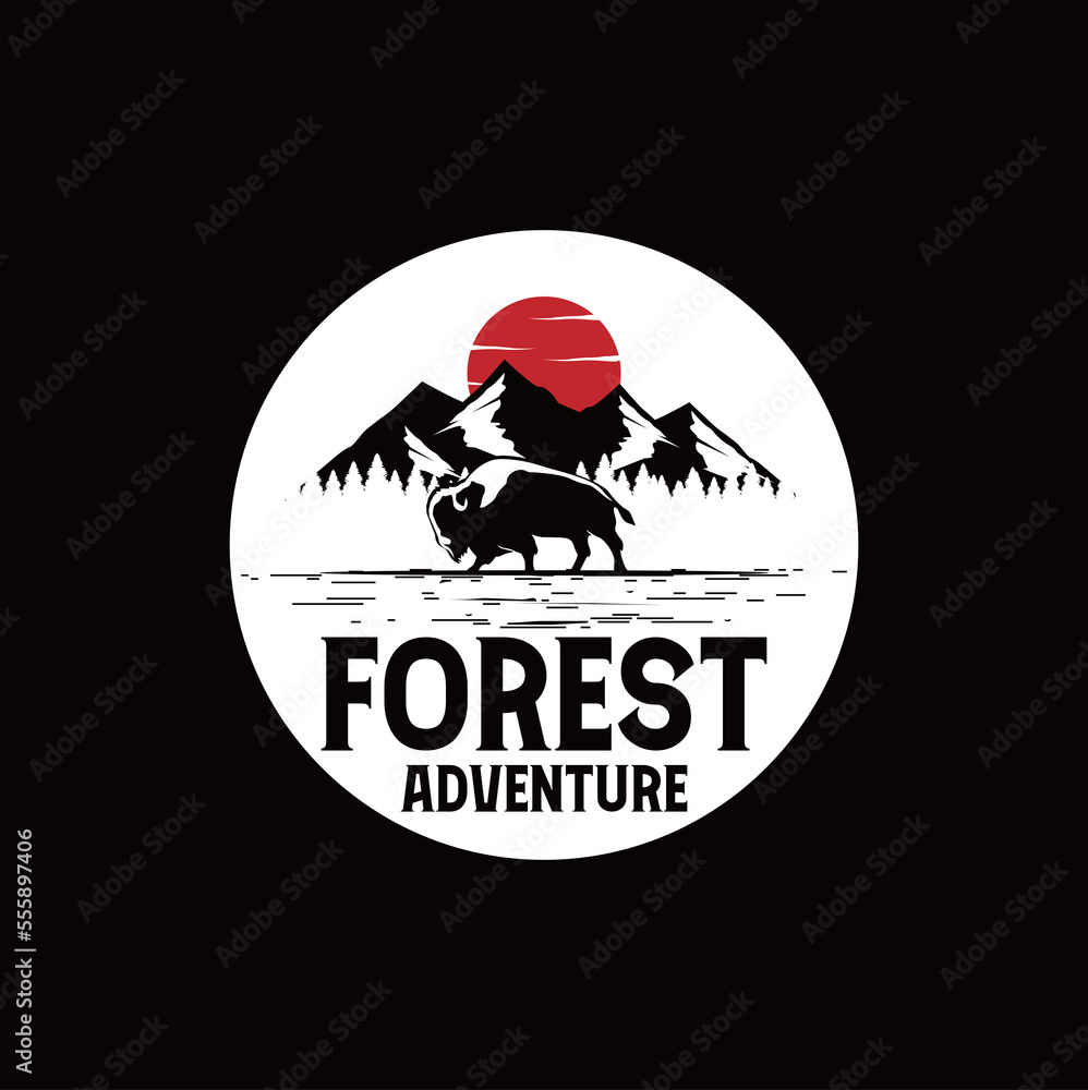 travel badge with pine trees textured vector illustration and 
