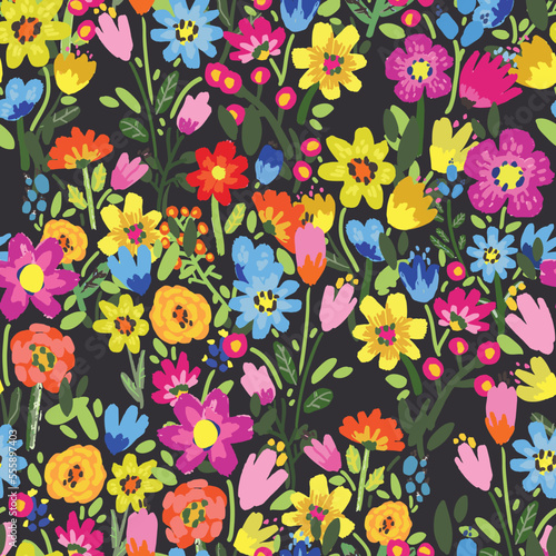 Seamless pattern with flowers on white background.
