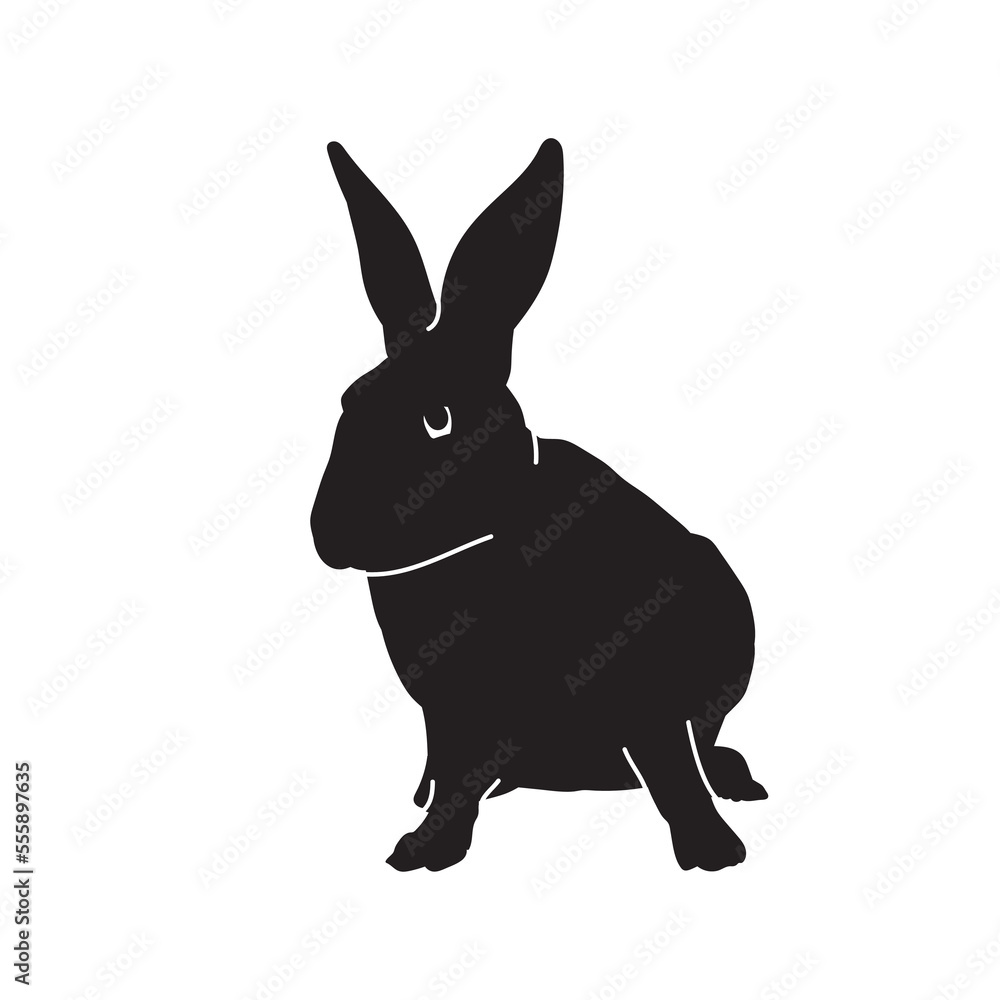 Black bunny the rabbit isolated vector silhouette. Pet animal illustration on white background. Black bunny the rabbit isolated vector silhouette. Pet animal illustration on white background.