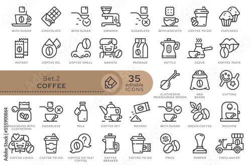 Set of conceptual icons. Vector icons in flat linear style for web sites, applications and other graphic resources. Set from the series - Coffee. Editable outline icon.	