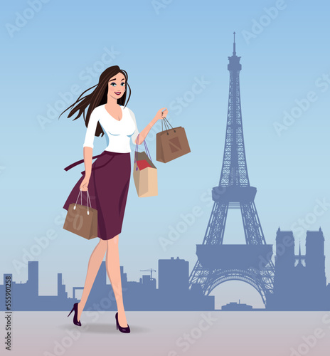 A trip to Paris for shopping, a walk around the city. Vector.