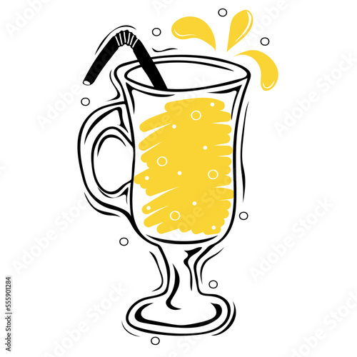 Glass with fresh juice. Summer drink.  Hand drawn vector elements of smoothies, lemonade, detox and fruits juice in sketch style