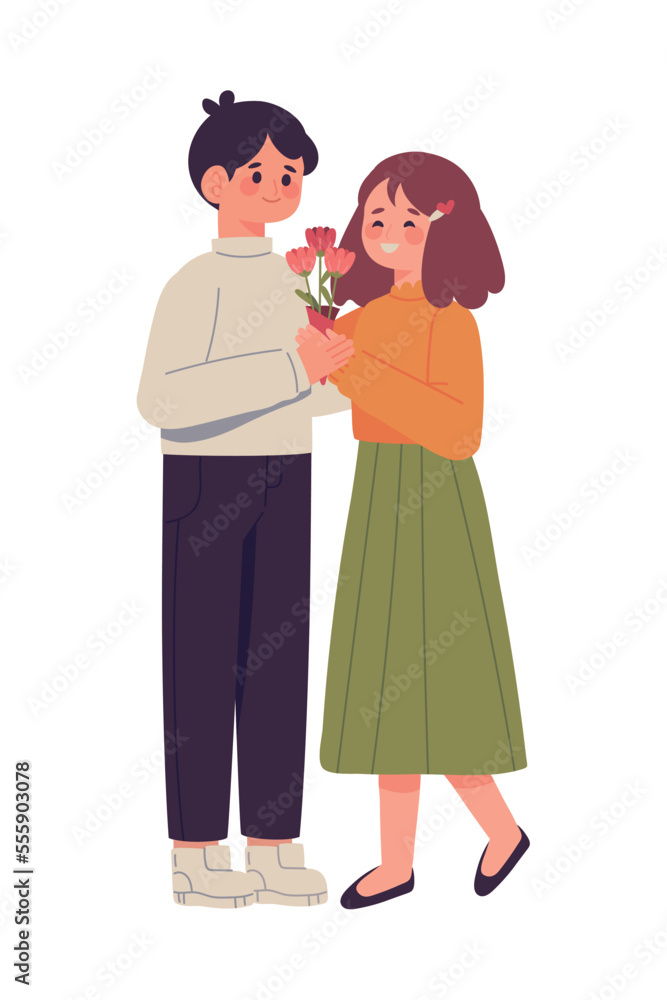 boyfriend giving flowers a girlfriend