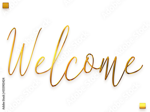 Welcome Text Gold Cursive Calligraphy Text  photo