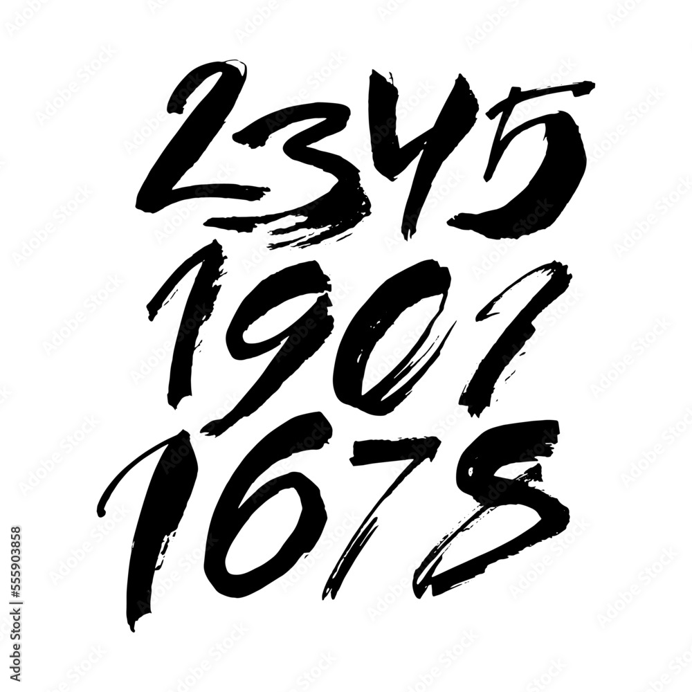 set of calligraphic acrylic or ink numbers. ABC for your design, brush lettering on a white background set of calligraphic acrylic or ink numbers. ABC for your design, brush lettering on a white background