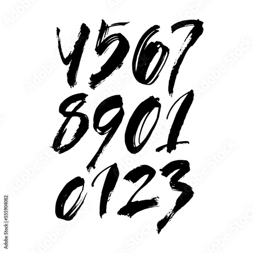 set of calligraphic acrylic or ink numbers. ABC for your design  brush lettering on a white background
