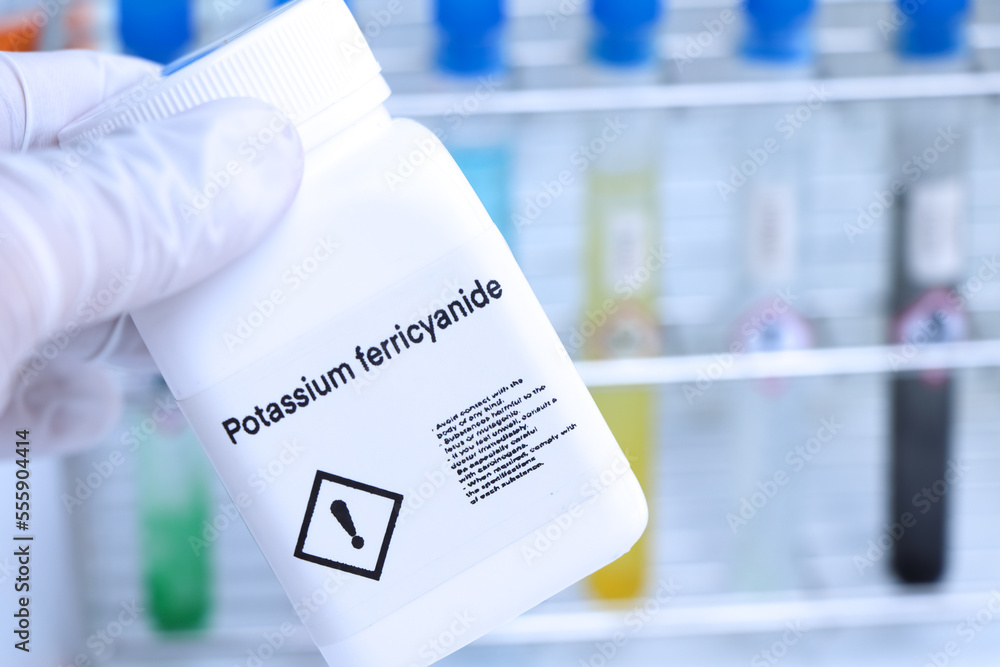 Potassium ferricyanide in bottle , chemical in the laboratory and industry
