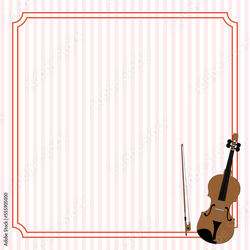 シンプルでかわいいバイオリンのイラストフレーム素材ピンク色