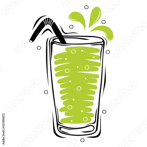 Glass with fresh juice. Summer drink.  Hand drawn vector elements of smoothies, lemonade, detox and fruits juice in sketch style