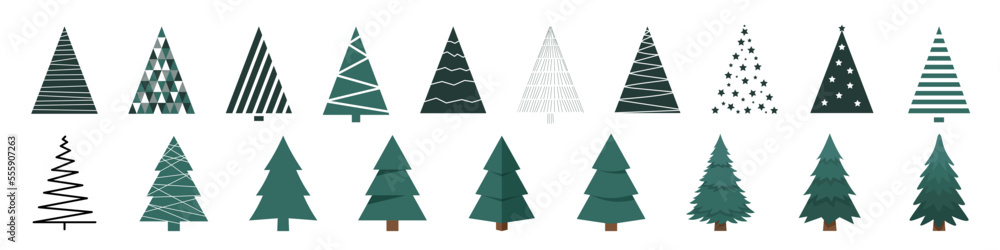 Fototapeta premium Christmas trees сollection. Modern flat design.