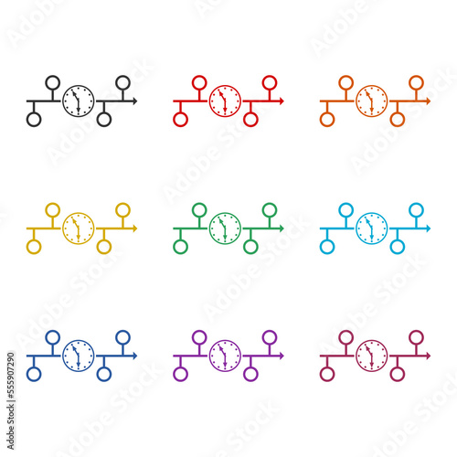 Defined Timeline icon isolated on white background. Set icons colorful