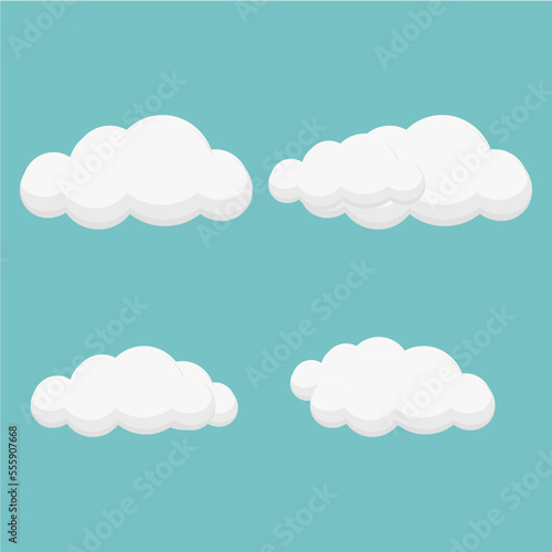 White flat cloud isolated on blue background. round soft cartoon fluffy cloud icon on blue sky. Flat vector illustration