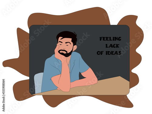 Bored at work concept, lazy man disinterested in dull monotonous routine feeling lack of ideas.