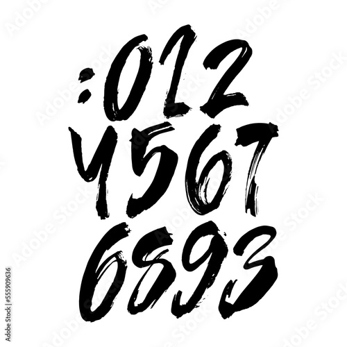 set of calligraphic acrylic or ink numbers. ABC for your design, brush lettering on a white background