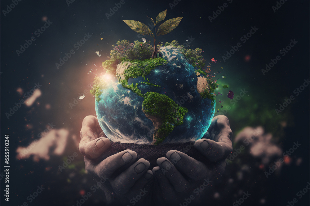 World environment and earth day concept with glass globe and eco friendly enviroment World environment and earth day concept with glass globe and eco friendly enviroment
