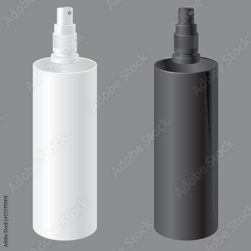 Realistic bottles in vector in black and white colours. For mac up labels fro shampoo, cosmetics, conditioner