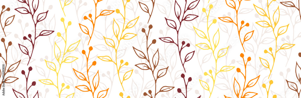 Berry bush sprouts organic vector seamless pattern. Cute floral fabric print. Herb plants leaves and bloom illustration. Berry bush branches linear endless pattern Berry bush sprouts organic vector seamless pattern. Cute floral fabric print. Herb plants leaves and bloom illustration. Berry bush branches linear endless pattern