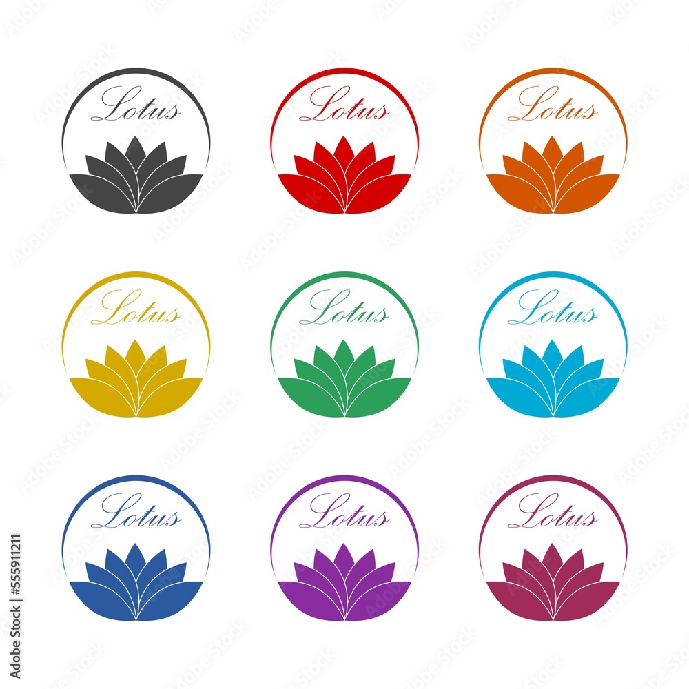 Abstract lotus flower logo icon isolated on white background. Set icons colorful