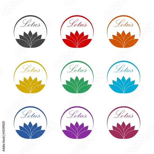 Abstract lotus flower logo icon isolated on white background. Set icons colorful