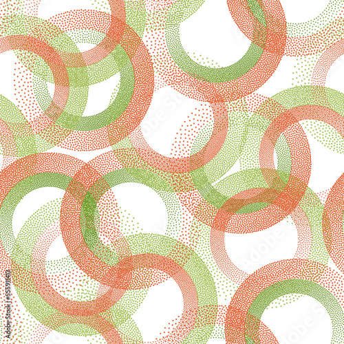 Circle ring shapes of dots contemporary vector seamless pattern.