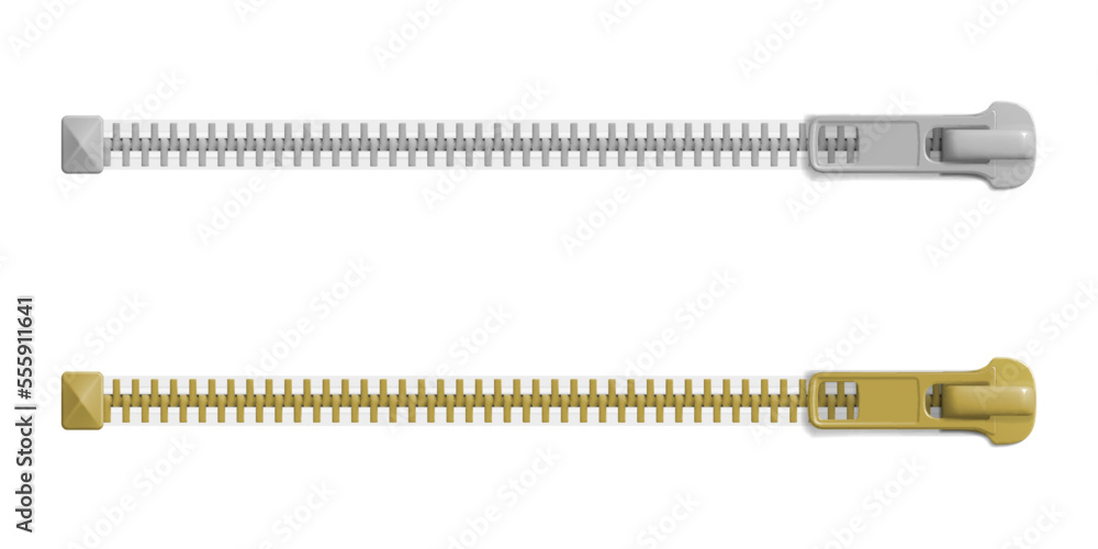 Obraz premium Set of closed zipper locks isolated on white background
