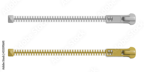 Set of closed zipper locks isolated on white background