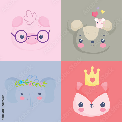 set icon cute animals