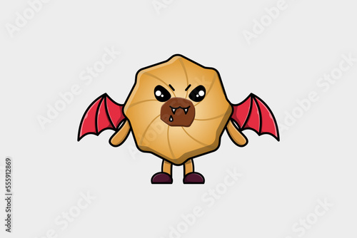 Cute mascot cartoon Cookies character as dracula with wings in cute modern style 