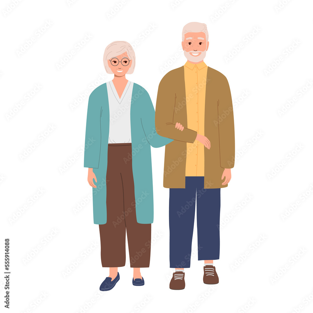 An elderly couple. Grandmother and grandfather. Illustration on transparent background An elderly couple. Grandmother and grandfather. Illustration on transparent background
