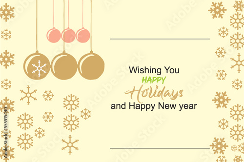 Happy holidays and new year postcard template. Modern New Year lettering with snowflakes background. Christmas card concept. Greeting card illustration. Editable vector file. eps 10.