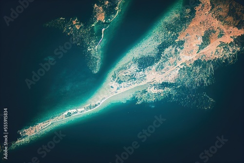 aerial view of arid rock formation coastline from high above, generative ai © Felix