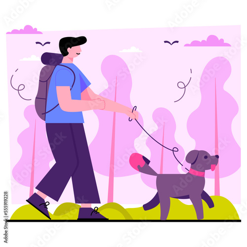 Creative design illustration of dog walker 